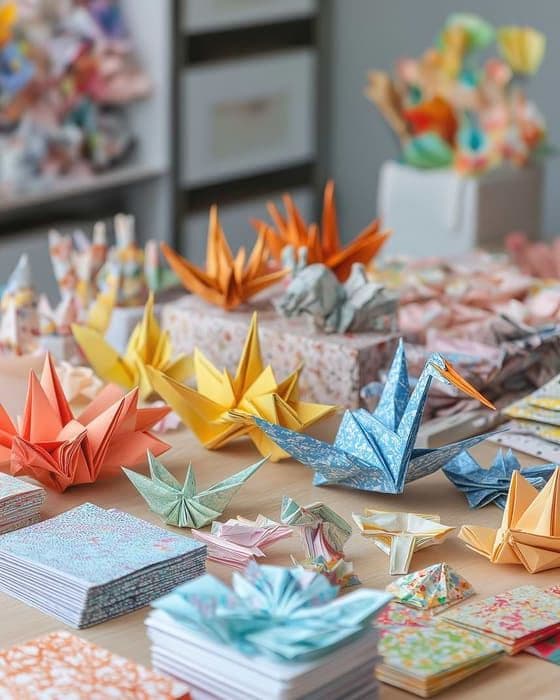 Grullas de origami de papel de colores